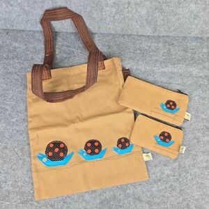 Nook Nook Snail Tote Bag Set Cotton Blend Tan Handcrafted‎ 3 Piece Pouch Set